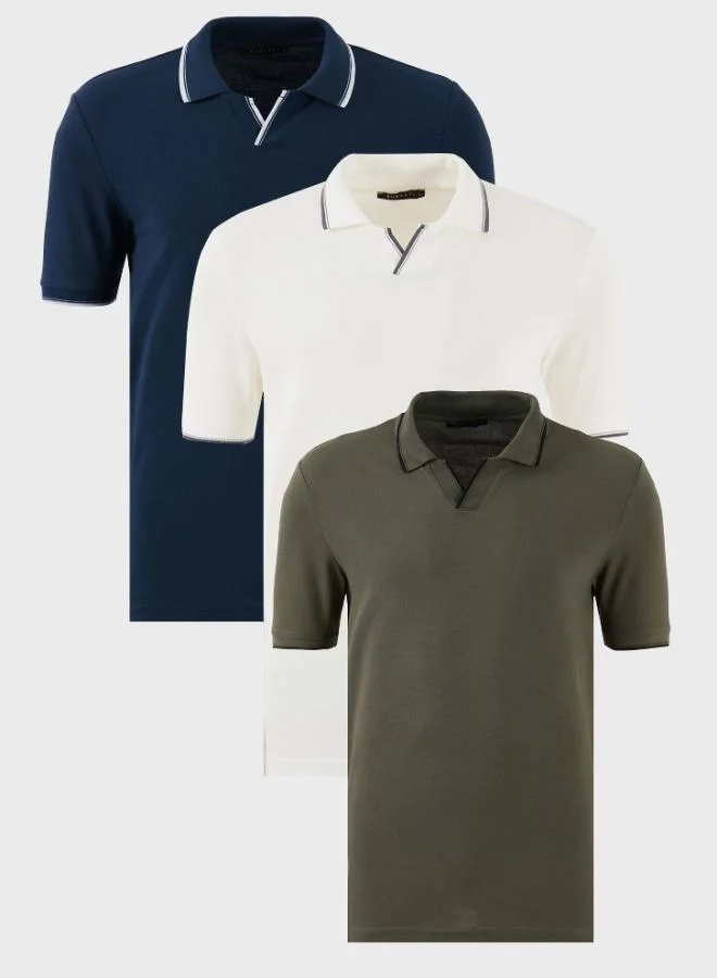 Buratti Cotton Regular Fit Stripe Detailed 3-Pack Polo Collar T-Shirt Men's Polo Collar T-Shirt 5902964S3